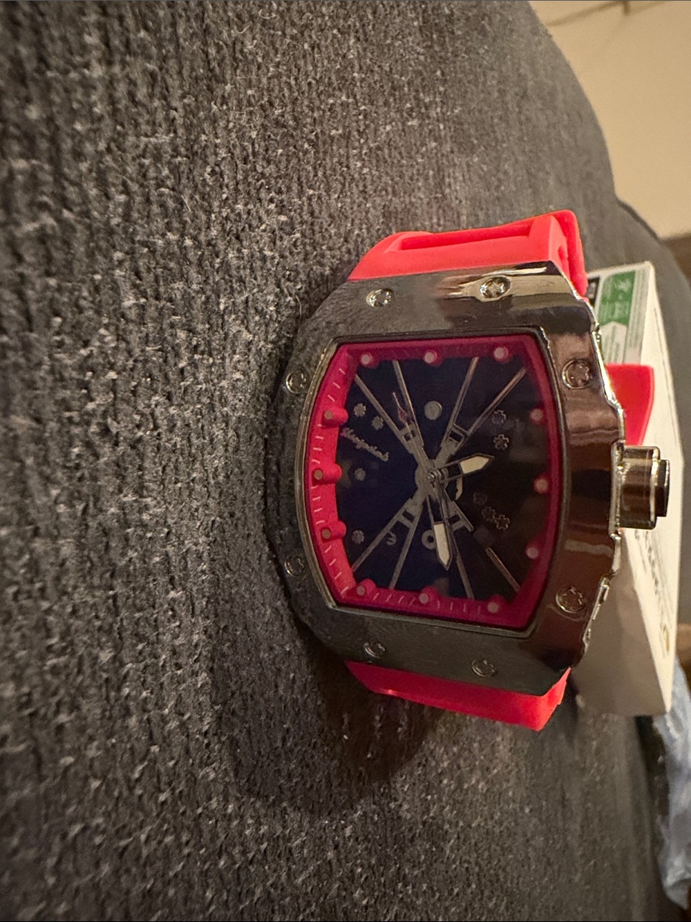 Pink Accent Sport Watch with Silver Case